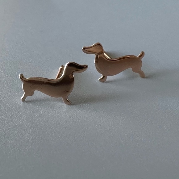 Rose Gold Weiner Dog Tiny Stud Earrings - Picture 7 of 9